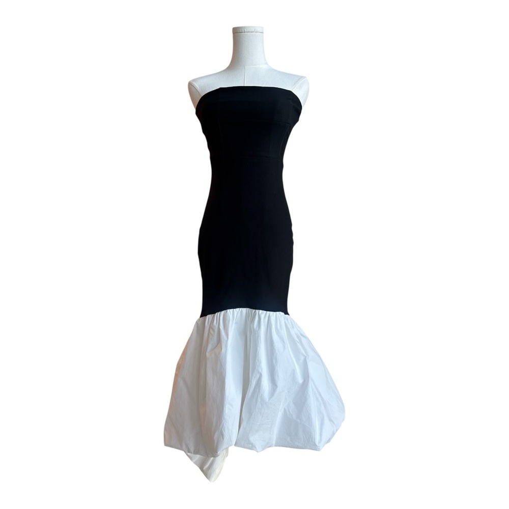 TD10 Black strapless maxi dress with white trim size small